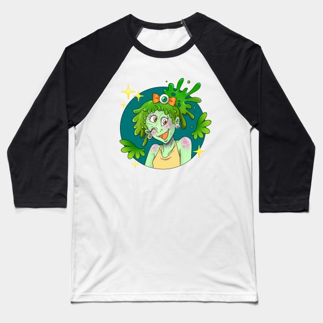 Three Eyed Slime Monster Girl Baseball T-Shirt by Fizzy Vee